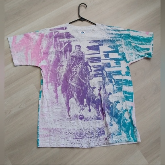 Vintage Other - Horsin' Around Vintage 1993 Rodeo All Over Print Cowboy tee top shirt ad…